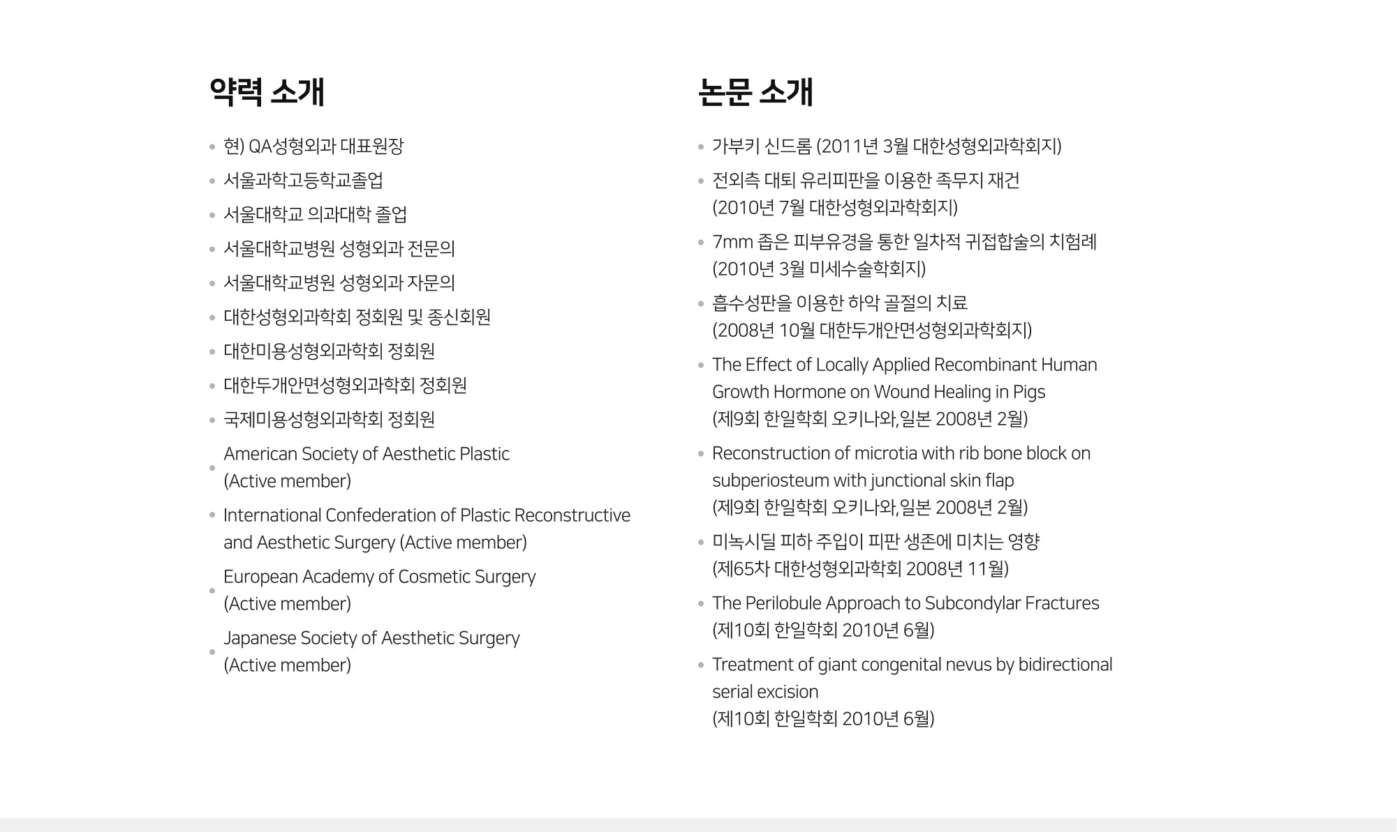 왕재권 대표원장 약력 및 논문 상세내용